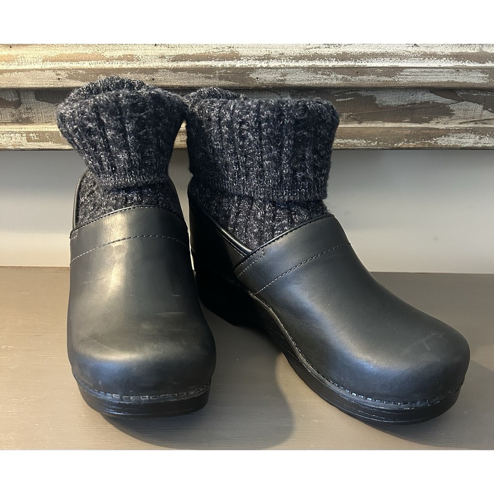 Dansko Women's Shoes Clogs Chloe Black Leather Knit‎ Cuff Size 40